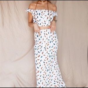 Plume Maxi skirt and matching crop top.